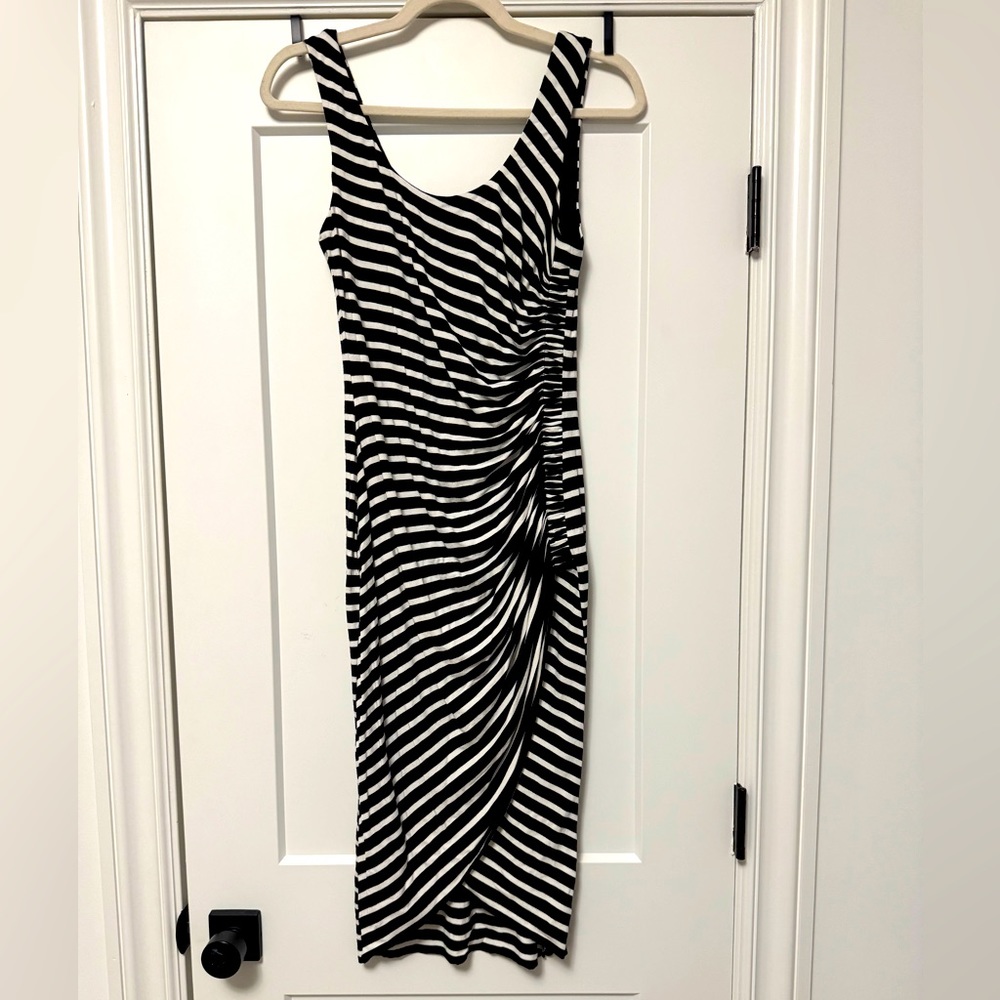 Sexy, Fitted, Black and White Striped Dress